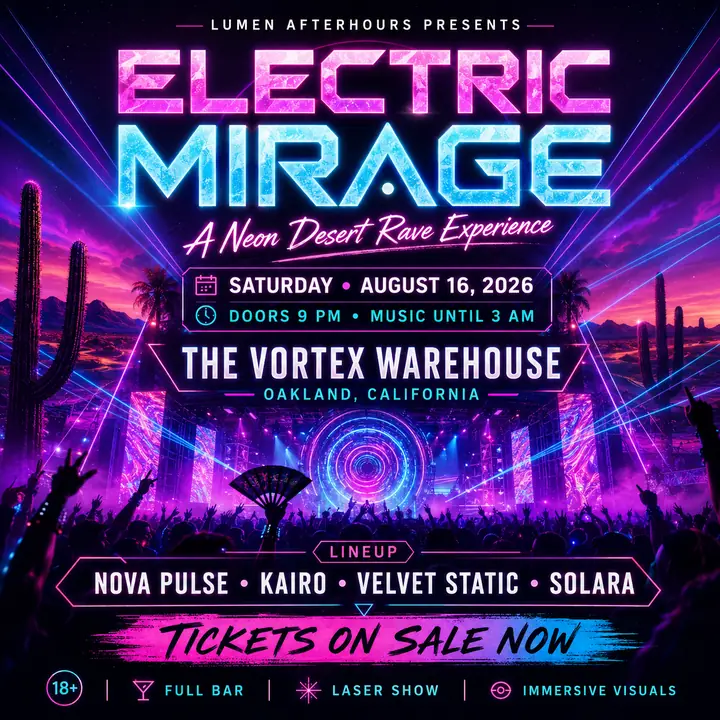 Electric Mirage rave nightlife event poster